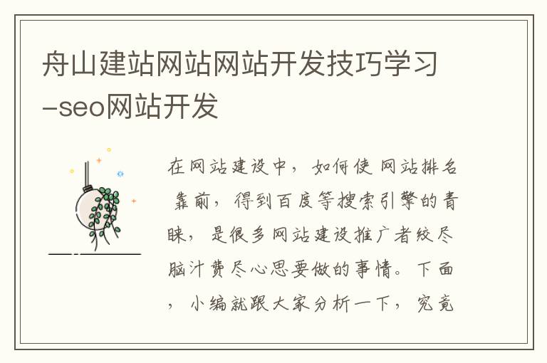 舟山建站网站网站开发技巧学习-seo网站开发