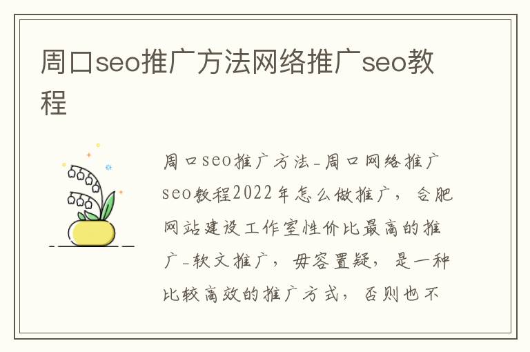 周口seo推广方法网络推广seo教程