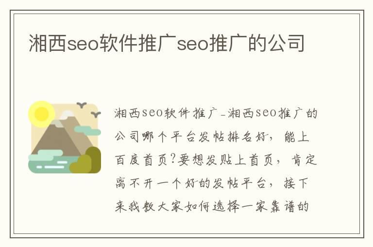 湘西seo软件推广seo推广的公司